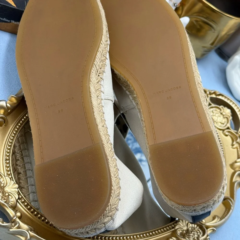 🆕 MARC JACOBS 🧿 NWOB The Marc Heart Espadrille Flat, Red & Cream - Sz 39 US 9